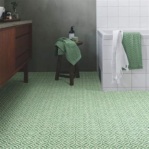 Cement Tile Effect Sheet Vinyl Flooring Emerald Green Cushioned