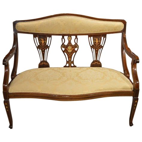 Mahogany Inlaid Edwardian Period Antique Settee At 1stdibs