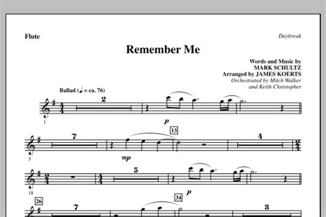 Remember Me Flute Sheet Music James Koerts Choir Instrumental Pak
