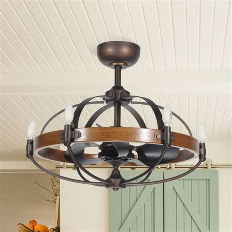 29 Lilo Ceiling Fan With Lights Rustic Wood Caged Chandelier Fan