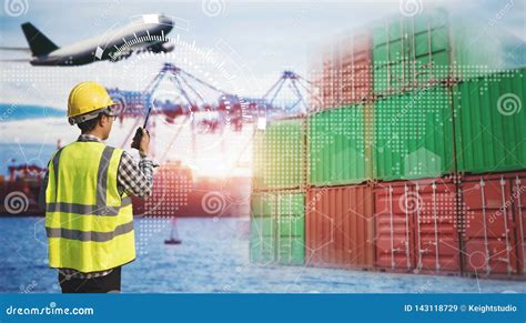 Engineering Man Control Logistics And Transportation Conceptcontainer