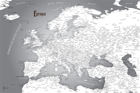 Mapa De Europa En Blanco Y Negro Mapa De Arte O Viaje Etsy Espa A