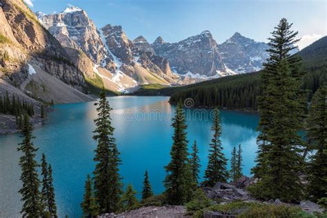 Scenic View On Moraine Lake In Canadian Rockies Stock Image Image Of