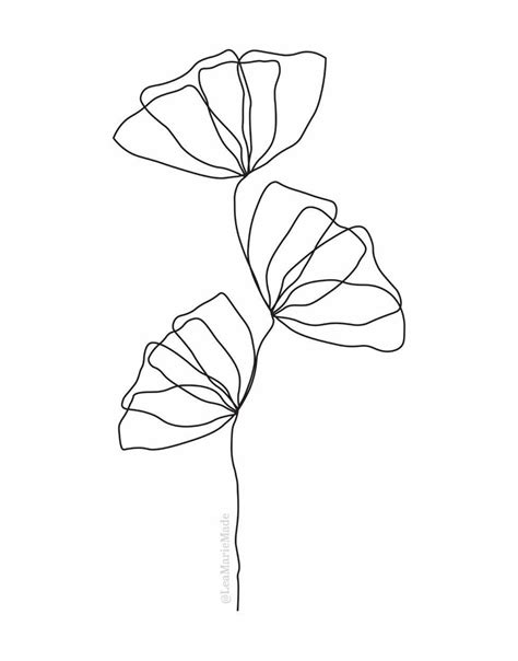 Line Drawing Floral Art Print Wall Decor Floral Art Line Drawing Art