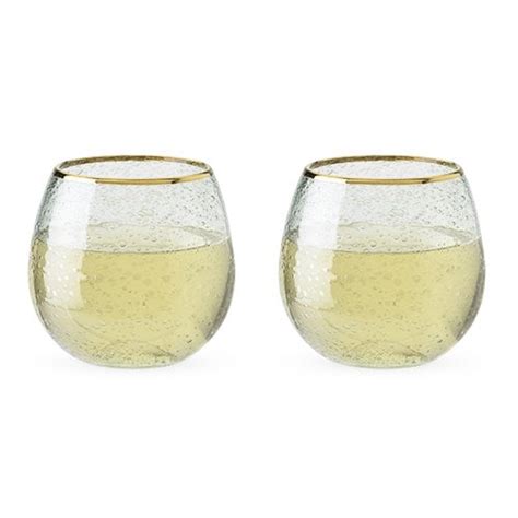 Stemless Wine Glass Gold Rim Bubble Clear Insulated Wine Glasses Set Of 2