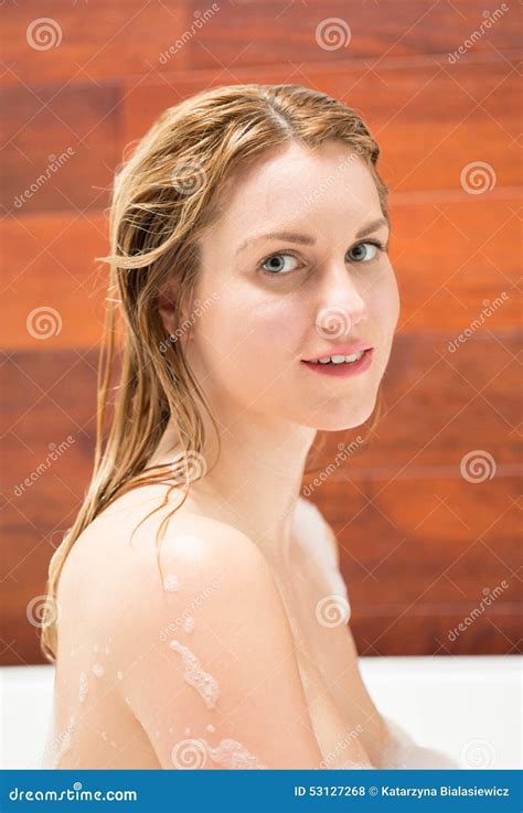 Woman Bathing In The Tub Stock Photo Image