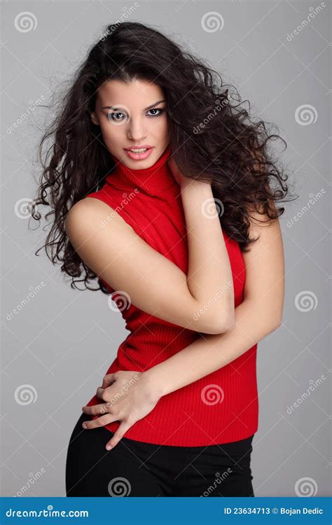 Pretty Curly Haired Brunette Posing Stock Image Image Of Girl Body