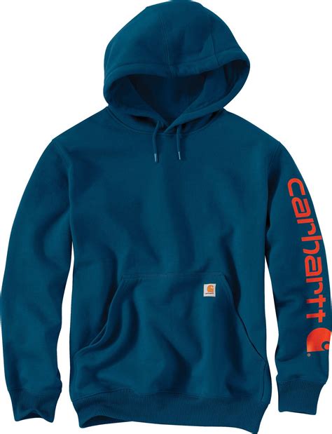 Carhartt Cotton Midweight Hooded Logo Sleeve Sweatshirt In Blue For Men