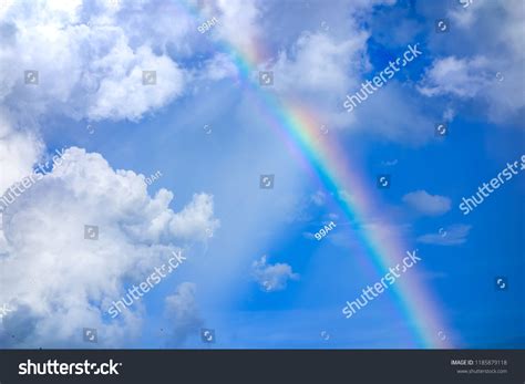 Real Rainbow On Blue Sky Clouds Stock Photo 1185879118 Shutterstock