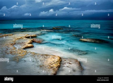 Shore And Storm Clouds Over Ocean At Turks And Caicos Stock Photo Alamy
