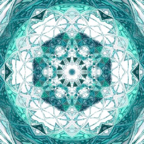 Abstract Teal Triangle Mandala On White Background Indian Pattern