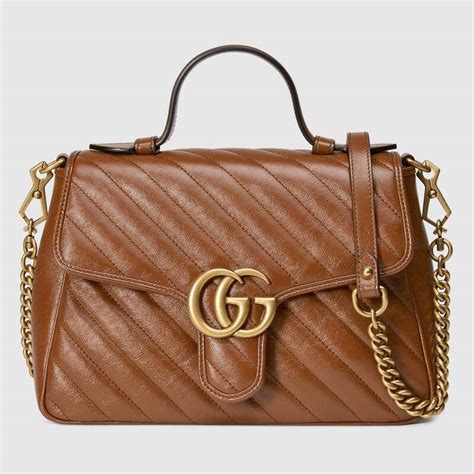 Gucci Women Gg Marmont Small Top Handle Bag Brown Diagonal Matelassé