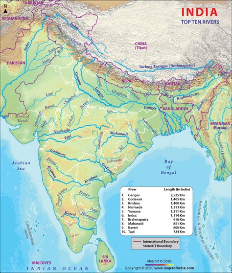Top Ten Rivers In India By Lenghth In Kms Maps Of India