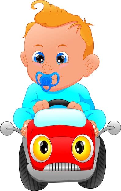 Bebê Fofo Dirigindo O Brinquedo Do Carro Vetor Premium