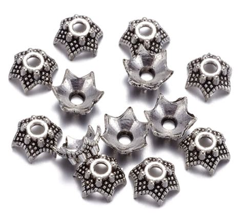 6 Petal Bead Caps Tibetan Silver Plated 7mm X 3mm Beads Jewelry Making