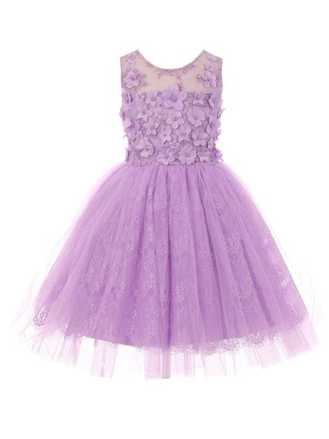 Cinderella Couture Girls Lilac 3d Floral Adorned Illusion Tulle