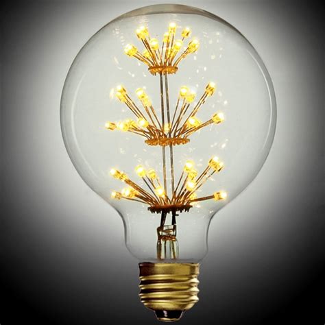 3w Led E26 Single Clear Globe Light Bulb With Flower Filaments In Brass