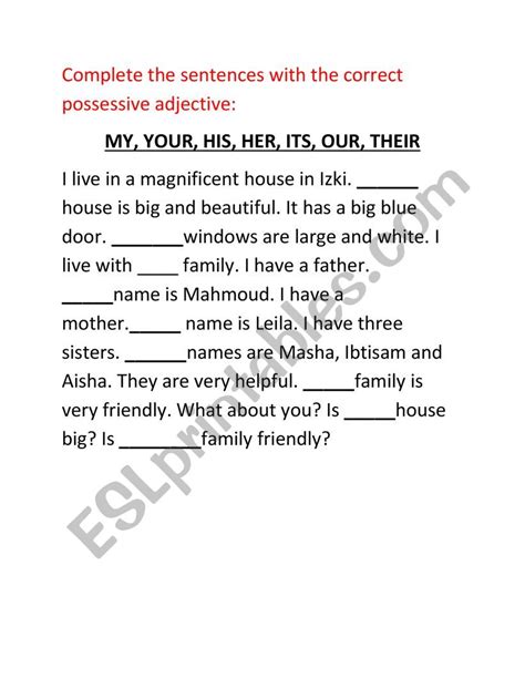 Possessive Adjectives Vs Possessive Pronouns Worksheet Images