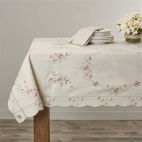 Renaissance Embroidered Design Tablecloth Beige 70 X 88