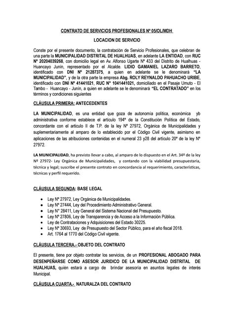 Contrato De Servicios Profesionales Nº 05 By Mariela Barzola Ilizarbe