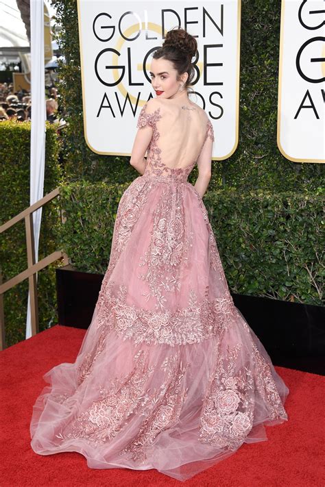 Lily Collins Wears A Rose Covered Dress To The Golden Globes 2017