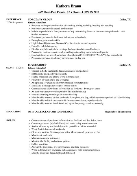 Fitness Attendant Resume Samples Velvet Jobs