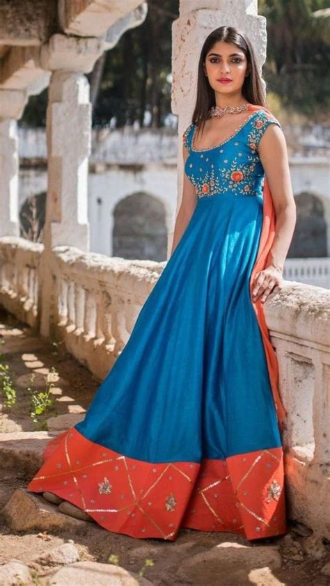 Beautiful Hand Embroidered Silk Gown Frock For Women Floor Length Dresses Indian Designer
