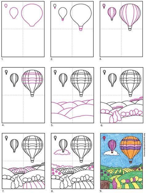 Easy How To Draw A Hot Air Balloon Tutorial And Coloring Page