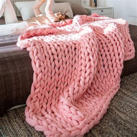 Chunky Knit Blanket 120150cm Hand Woven Coarse Line Blankets Fashion Thick Yarn Coarse Wool