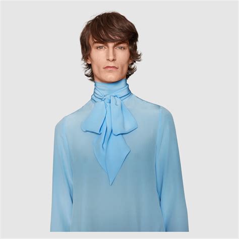 Gucci Silk Shirt With Scarf In Blue For Men Lyst