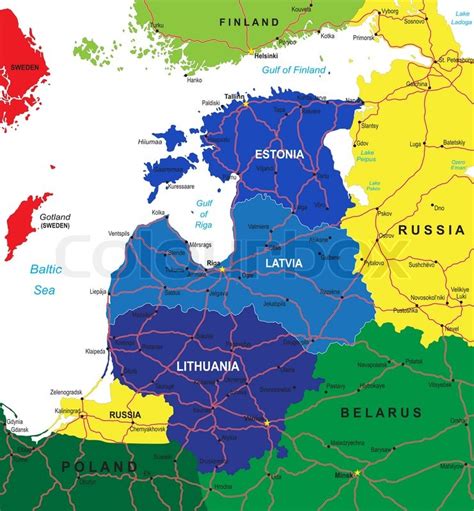 Highly Detailed Vector Map Of The Baltic States With Administrative