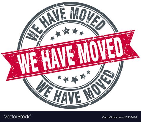 We Have Moved Round Grunge Ribbon Stamp Royalty Free Vector