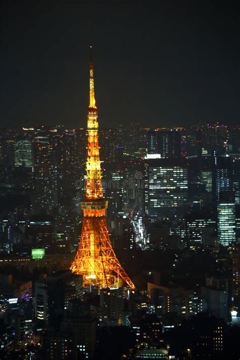 Closed Up Night View Of Tokyo Tower At Night In Tokyo Japan Stock