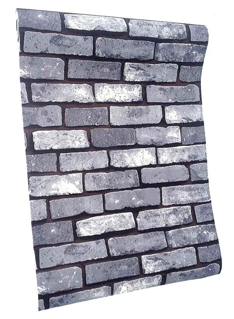 3d Grey Brick Wallpaper Muriva Grey Charcoal Slate 3d Effect Stone