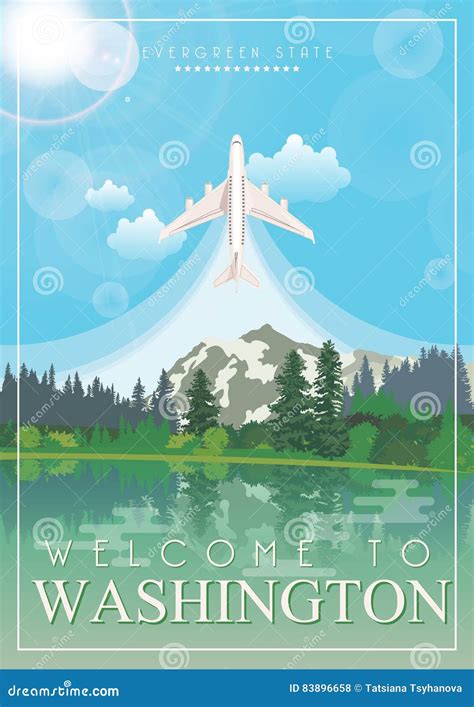 Washington Vector American Poster Usa Travel Illustration United