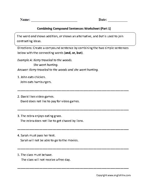 Compound Sentences Worksheets Combining With Compound Sentences