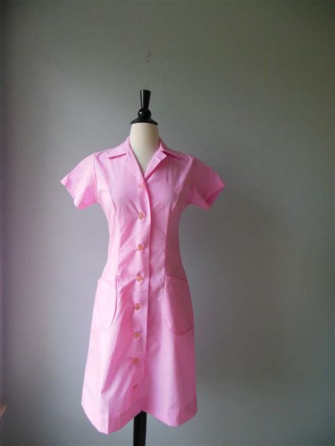 Vintage Waitress Uniform Dress Hot Pink Bubblegum Pink Diner