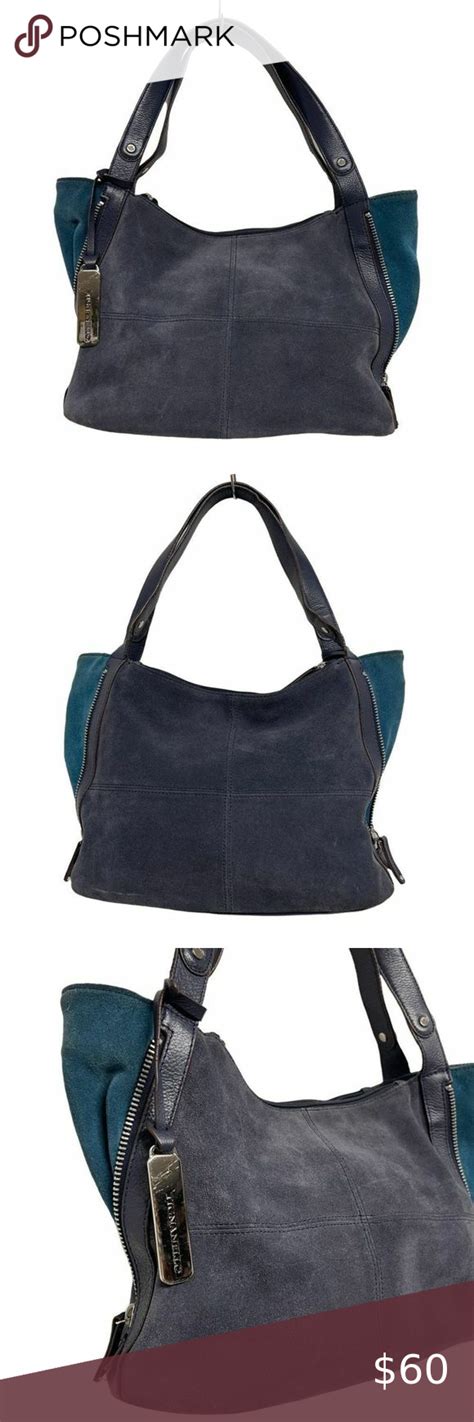 TIGNANELLO Navy Emerald Suede Leather Shoulder Bag With Expandable