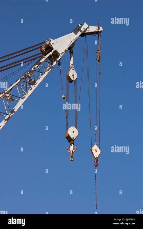 The Block And Tackle Lifting Cables Of A Crane At The Morehead City