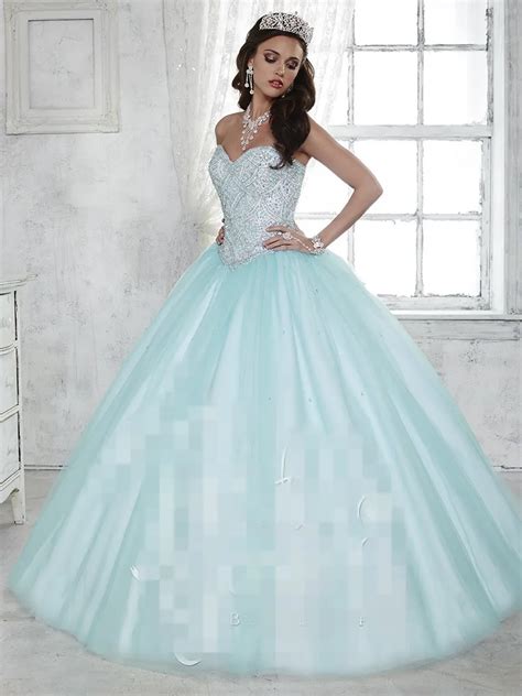 2017 Cheap 2017 Baby Blue Quinceanera Dresses Ball Gown Beaded Crystals