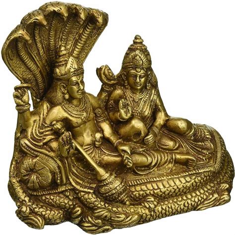 Shrih Lord Vishnu And Goddess Lakshmi Seated On Sheshnag Murti Idol