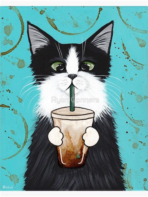 Folk Art Painting Cat Painting Image Chat Whimsical Cats Cat Coffee
