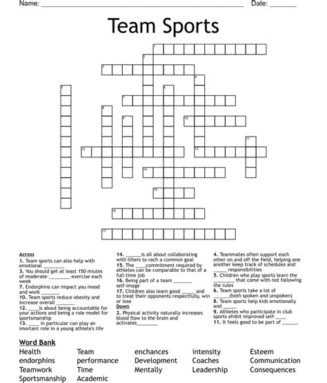 Team Sports Crossword Wordmint