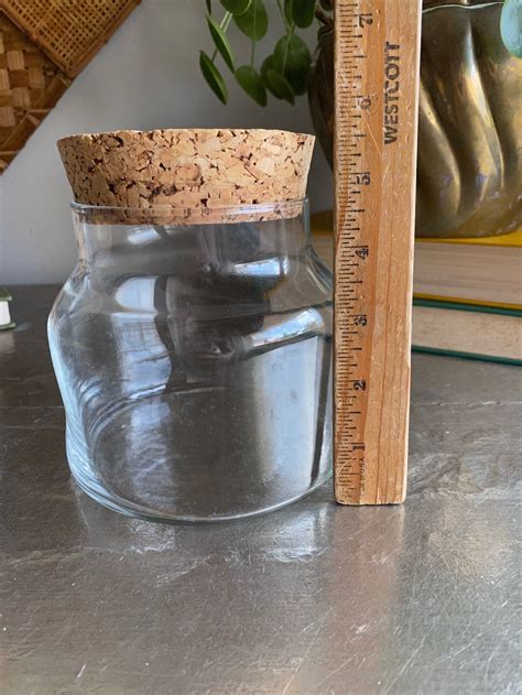 Vintage Glass Jar Cork Lids Apothecary Set Of 2 Glass Etsy