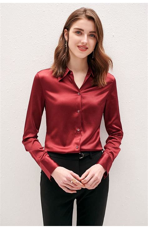 red satin fitted blouse silk shirt outfit silk top outfit beautiful blouses