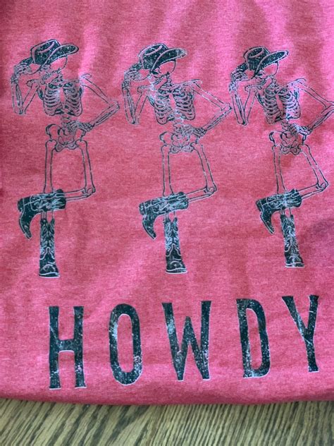 Howdy Cowboy Skeletons Sweatshirt Heather Red