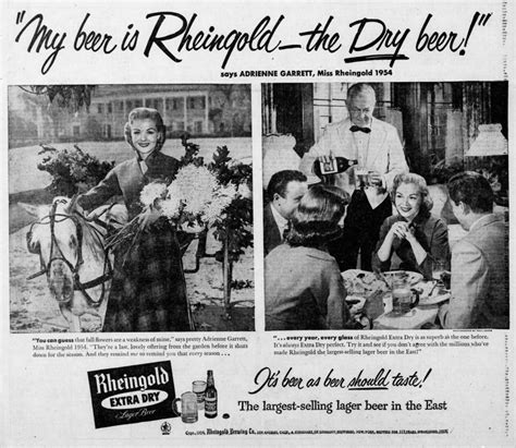 beer in ads 4289 miss rheingold 1954 has a weakness for fall flowers brookston beer bulletin