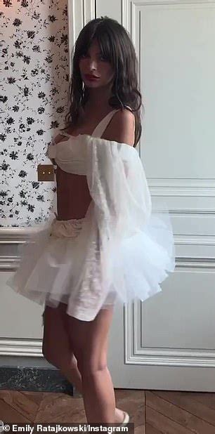 Emily Ratajkowski Shows Off Her Flawless Figure In Balletcore Trend White Lingerie Ensemble