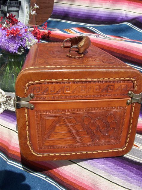 Vintage Tooled Leather Train Case With Key
