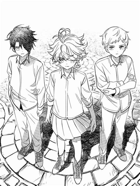 Norman Emma And Ray From The Promised Neverland Coloring Page
